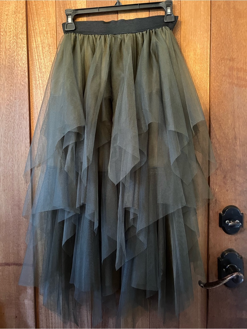 High-Low Layered Tulle Skirt in Olive Green